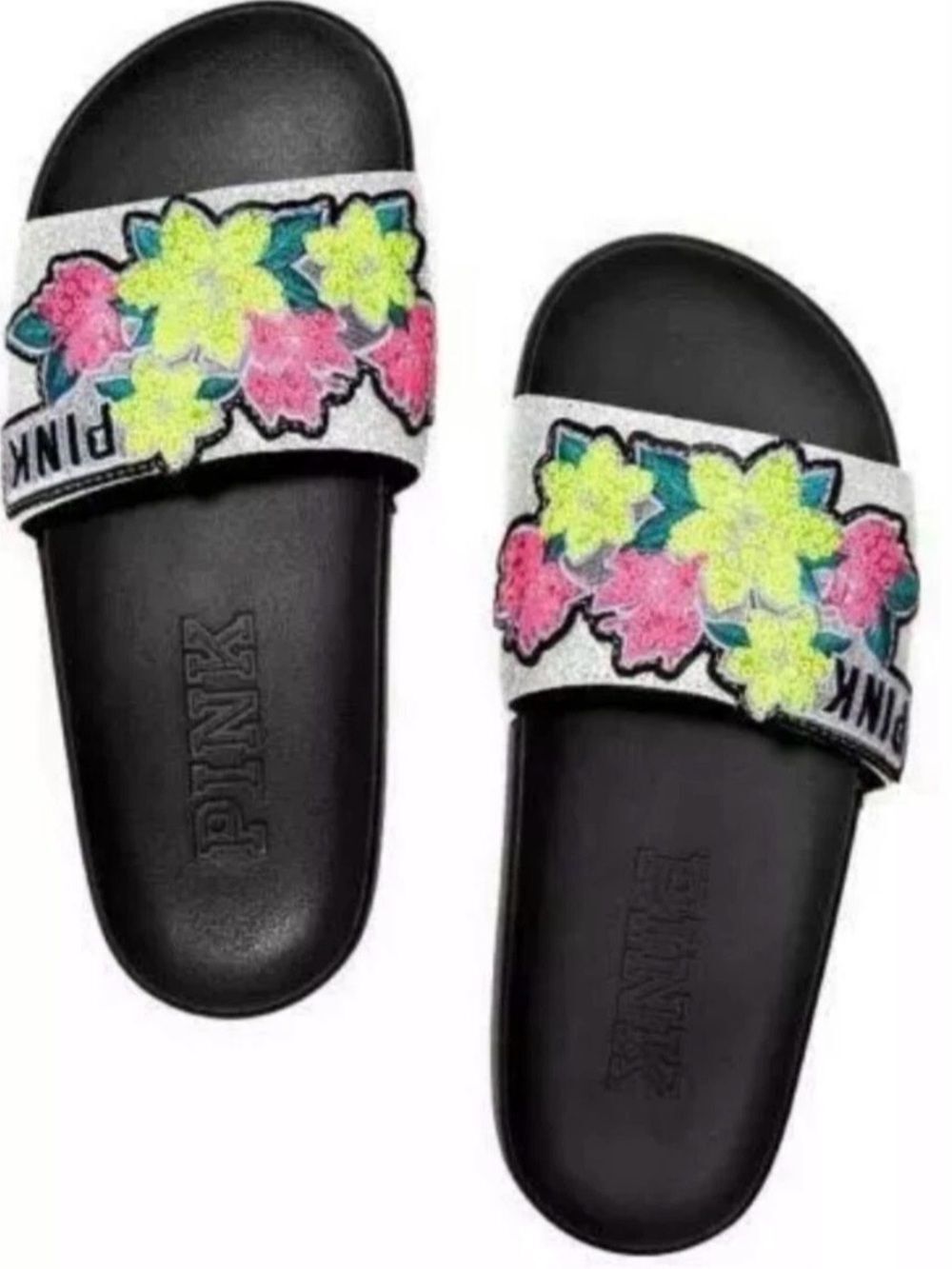 Victoria's Secret Pink Neon Floral
Sequins Slipper Large
